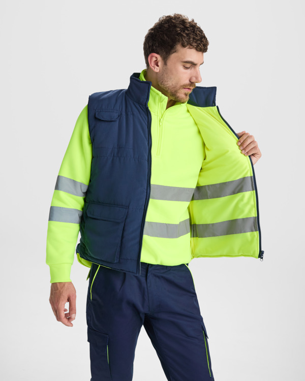 Gilet alta visibilità multitasche PERSEI 9313 giallo fluo blu navy