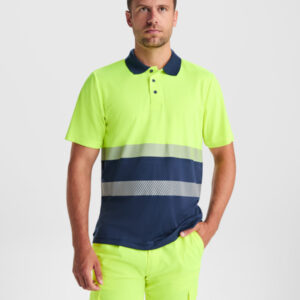 Polo alta visibilità manica corta VEGA 9315 giallo fluo blu navy