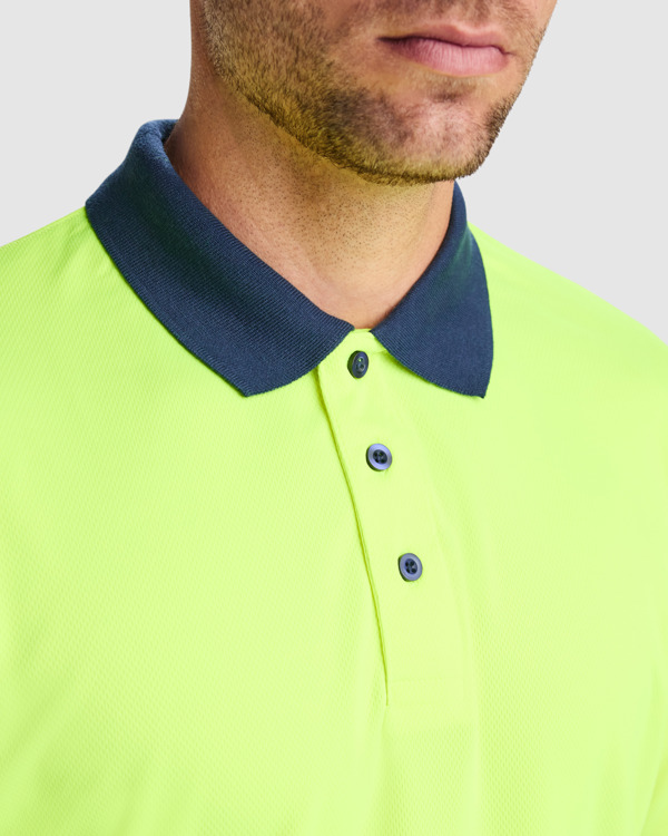 Polo alta visibilità manica corta VEGA 9315 giallo fluo blu navy