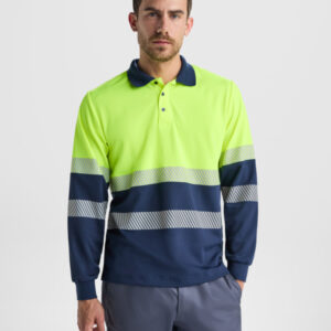 Polo alta visibilità manica lunga VEGA LS 9316 giallo fluo blu navy