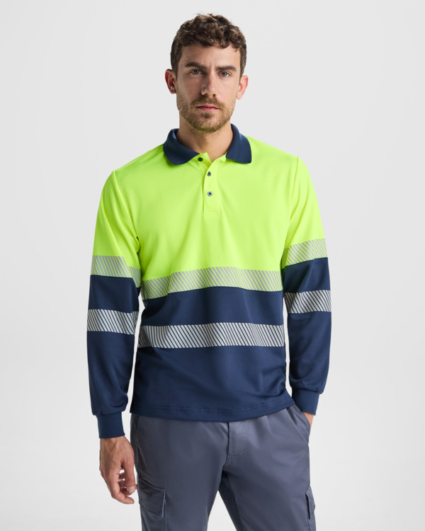 Polo alta visibilità manica lunga VEGA LS 9316 giallo fluo blu navy